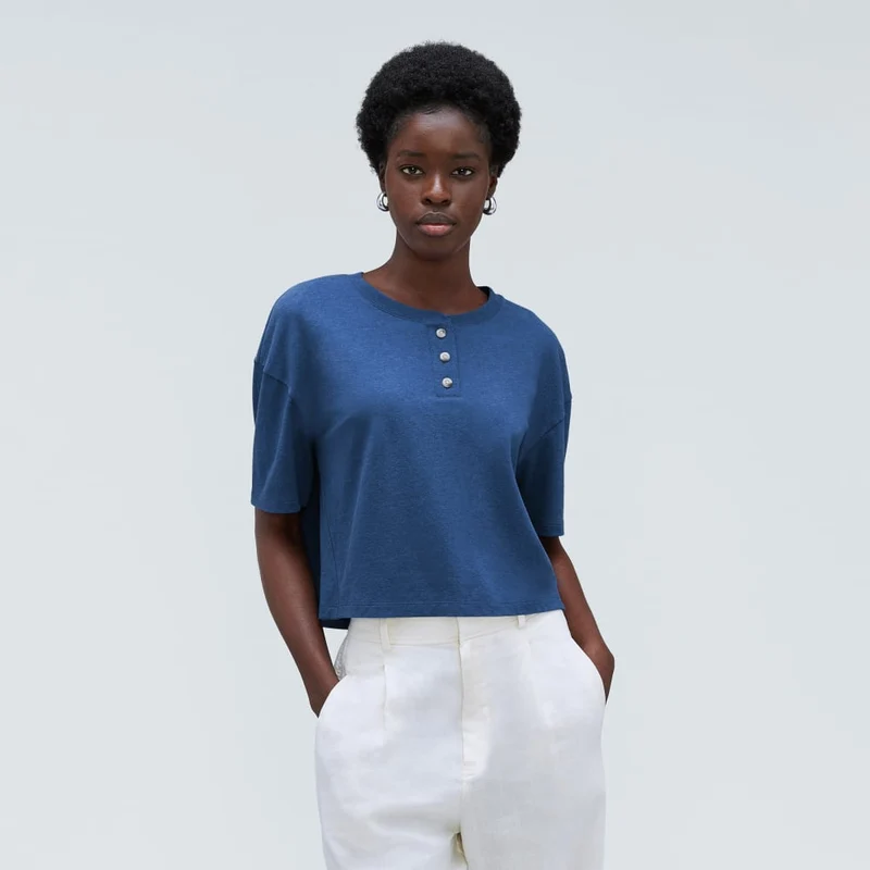 The Vintage Henley Hemp Tee | Deep Blue