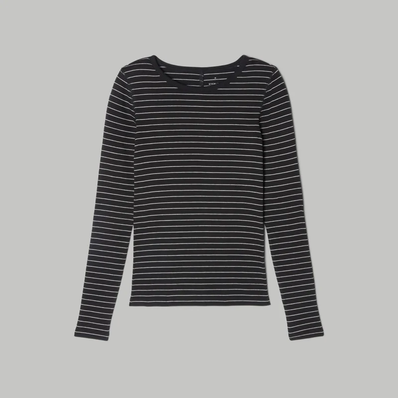 The Luxe Rib Long-Sleeve Crew | Black / Canvas Tan