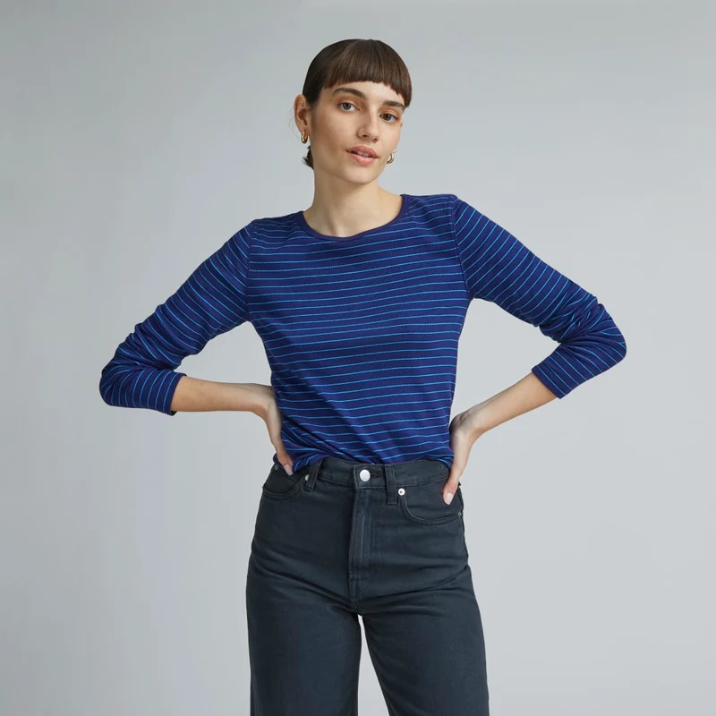 The Pima Micro-Rib Long-Sleeve Crew | Ocean Cavern / Horizon Blue