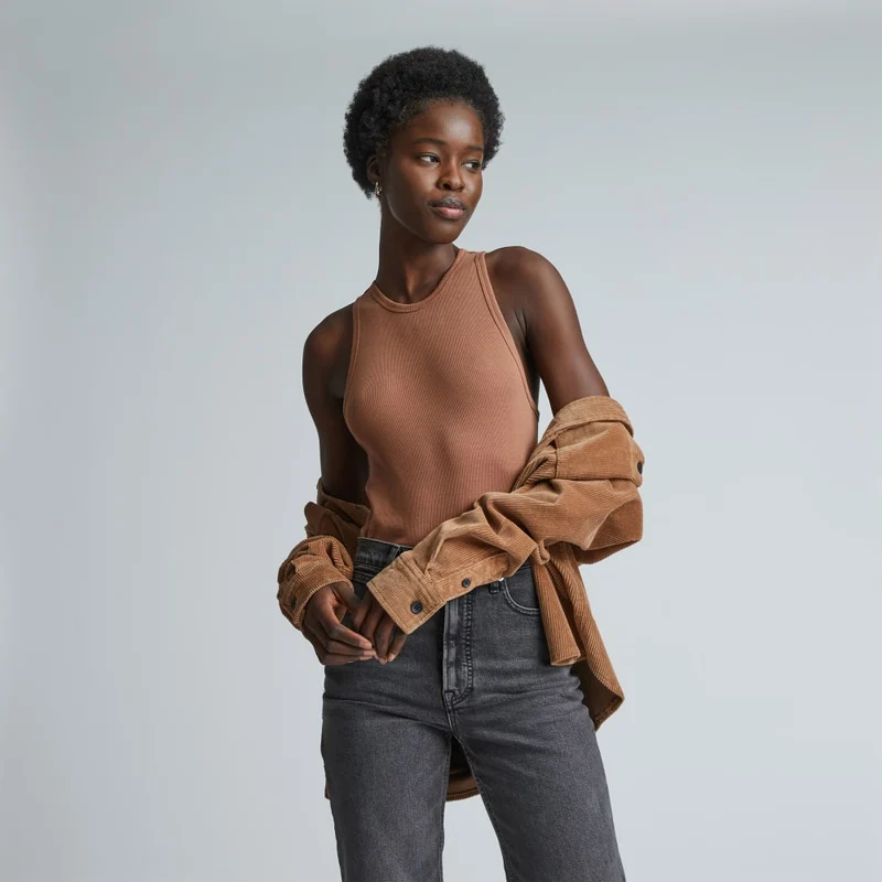 The Luxe Rib Racerback Tank | Carob Brown