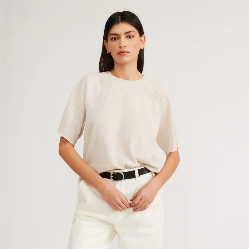 The Organic Cotton Waffle Raglan Tee | Heathered Tan