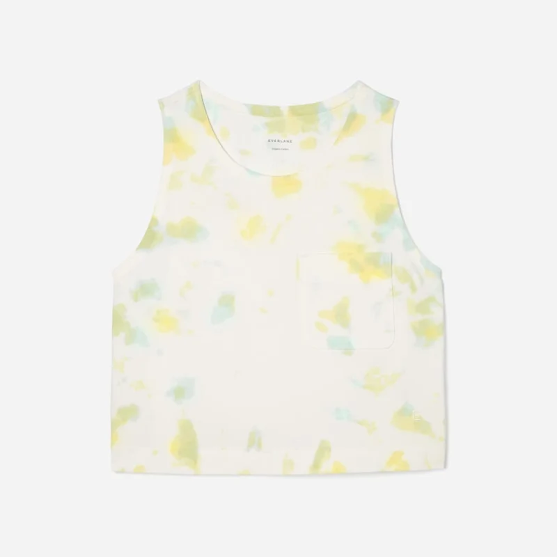 The Premium Weight Cropped Pocket Tank | Seafoam Tie Dye
