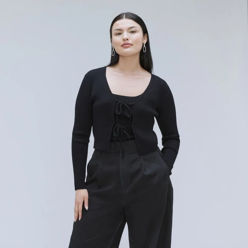 The Cotton-Merino Front-Tie Top | Black