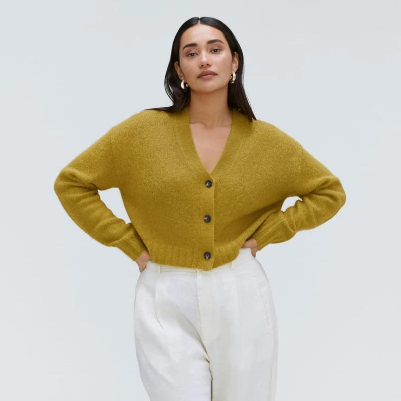 The Alpaca V-Neck Cropped Cardigan | Golden Palm