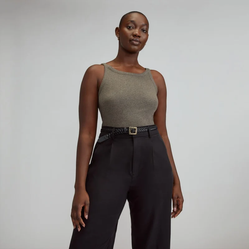 The Supima® Micro-Rib Cropped Tank | Heathered Fatigue