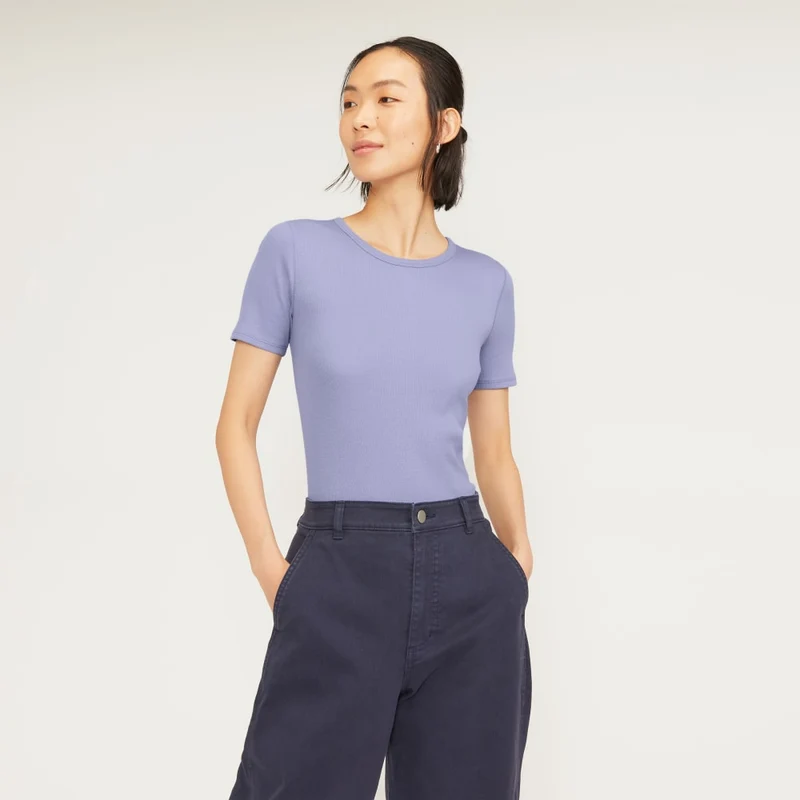 The Pima Micro-Rib Crew Tee | Cornflower Blue