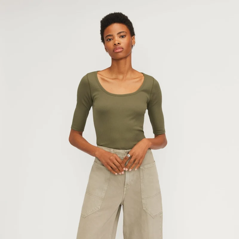 The Luxe Rib Scoop-Neck Tee | Kalamata