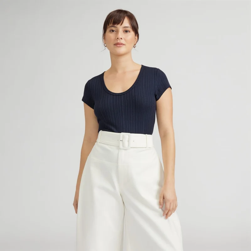 The Rib Soft Knit Scoop-Neck Tee | Navy