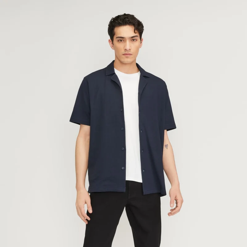 The Pique Short-Sleeve Shirt | Deep Navy