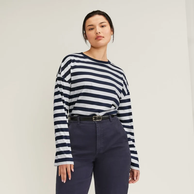The Organic Cotton Relaxed Long Sleeve Tee | Navy / Canvas