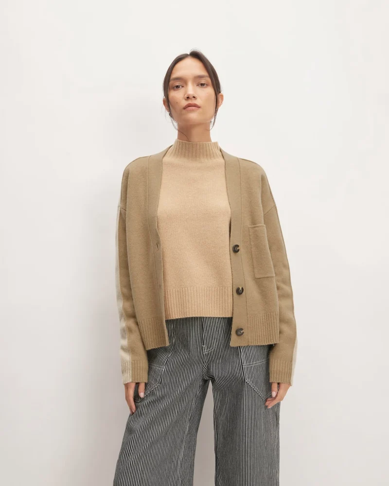 The Good Merino Wool Cardigan | Light Camel / Dark Oat