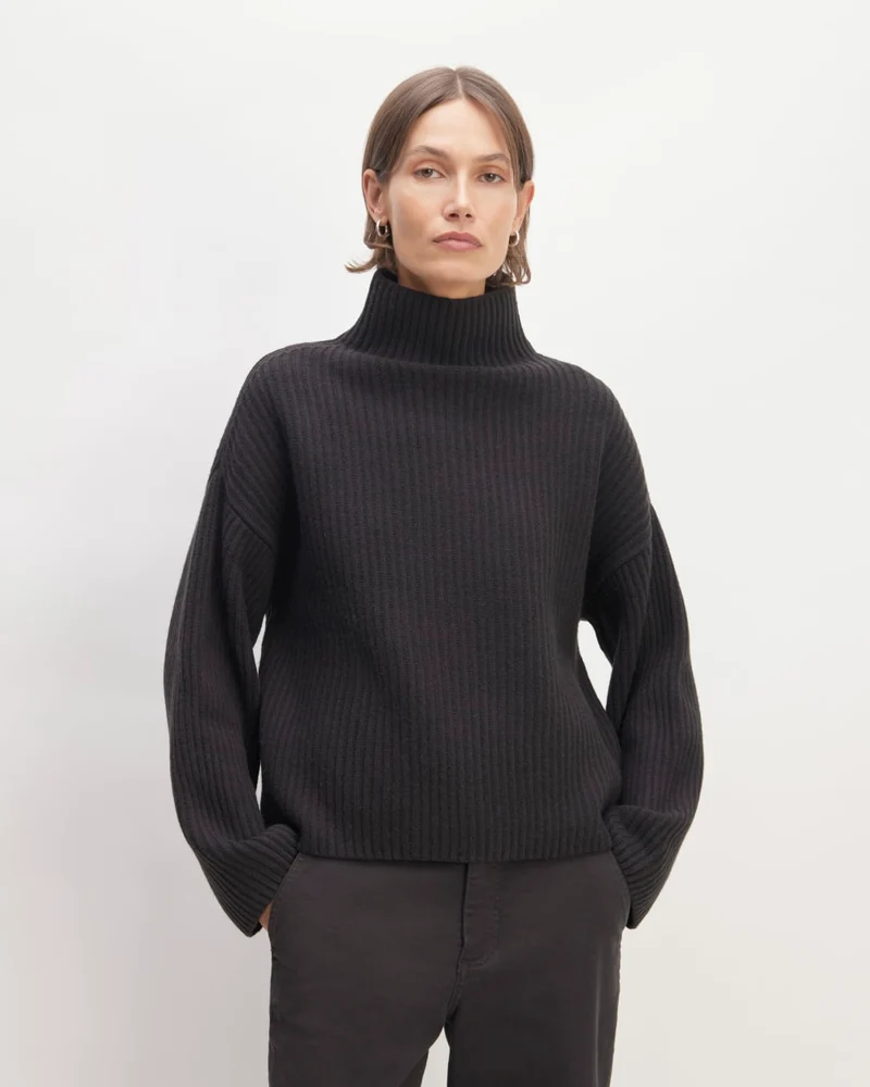 The Felted Merino Funnel-Neck Pullover | Black
