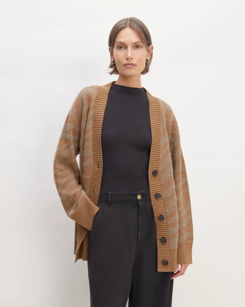 The Alpaca Tiger Jacquard Cardigan | Camel / Medium Brown
