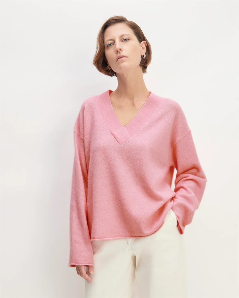 The Cozy-Stretch V-Neck Sweater | Pink Peony