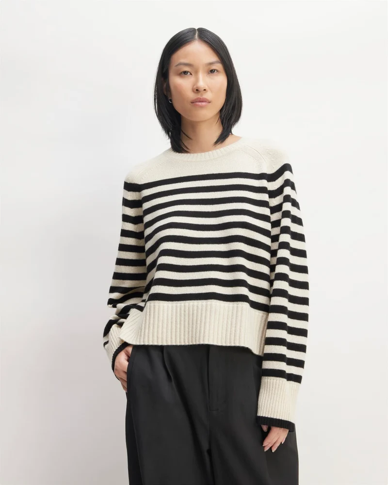 The Boxy Crew in Cashmere | Bone / Black