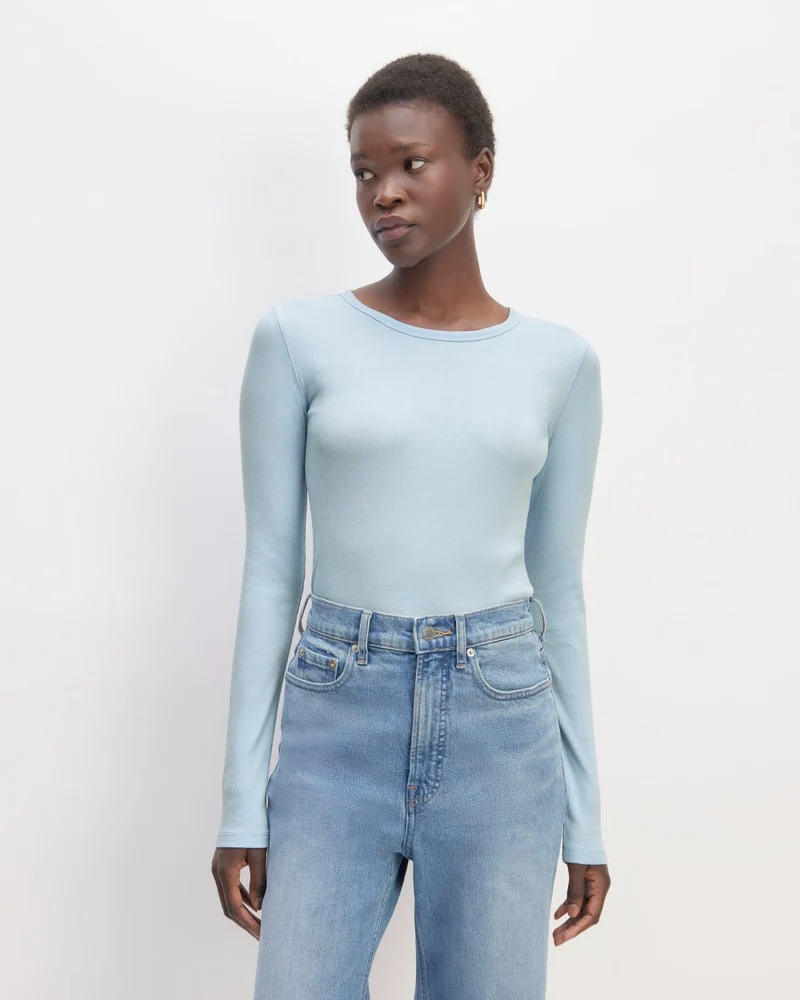 The Luxe Rib Long-Sleeve Crew | Chambray Blue