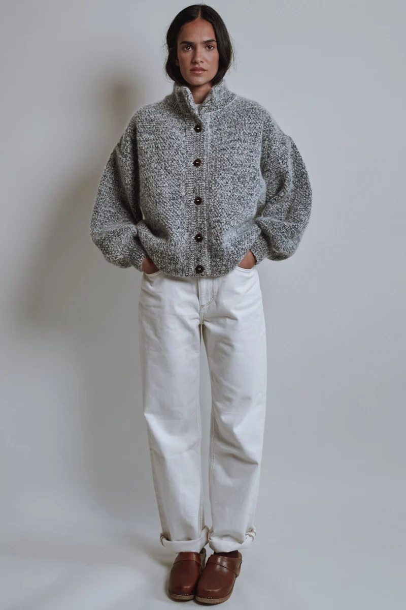GEORGE High-Neck Jacket in Merino-Mohair Wool - Mottled Blue