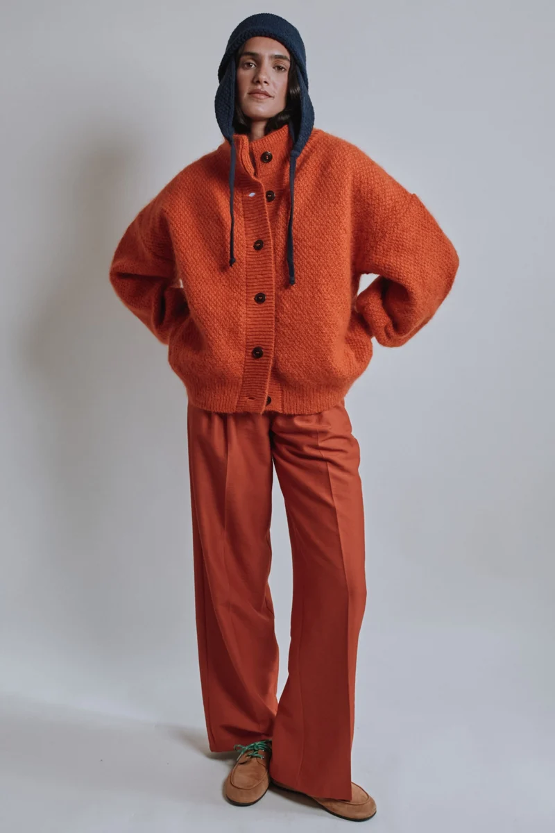 GEORGE High-Neck Jacket in Merino-Mohair Wool - Burnt Orange