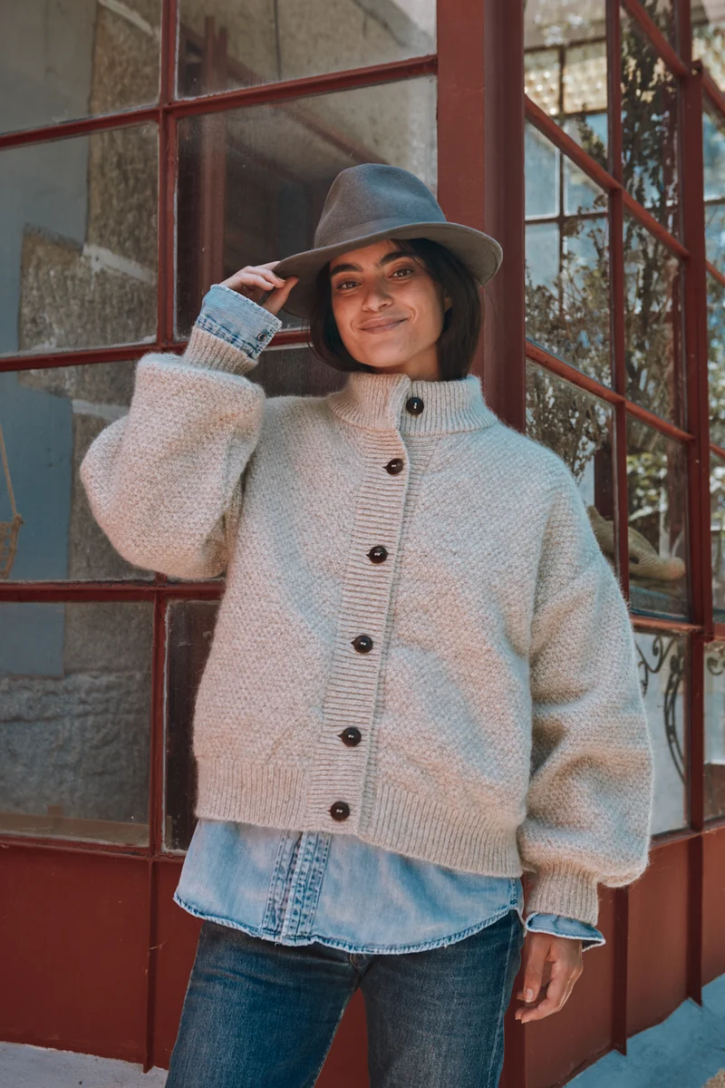 GEORGE High-Neck Jacket in Merino-Mohair Wool - Beige