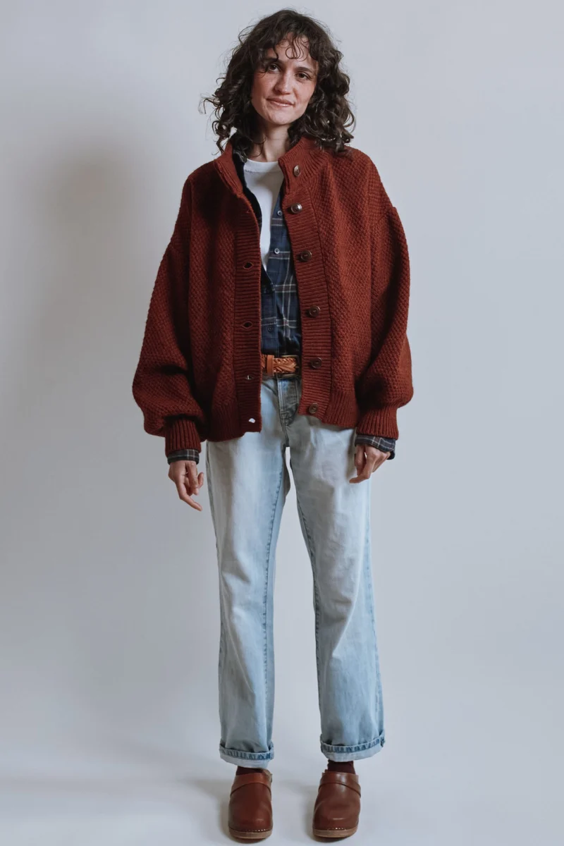 GEORGE High-Neck Jacket in Yak-Merino Wool - Rust Red