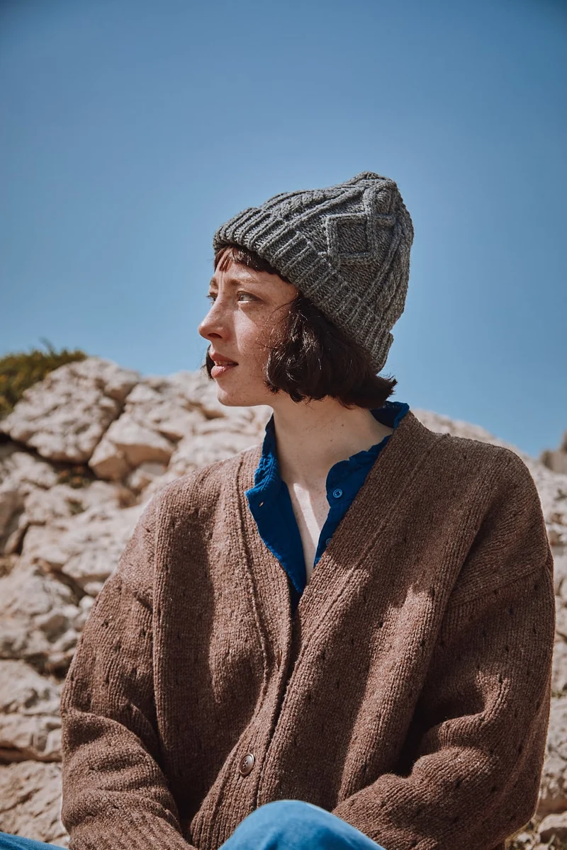 CAPUCINE Unisex Cable Knit Beanie in Merino Wool - Ash Grey