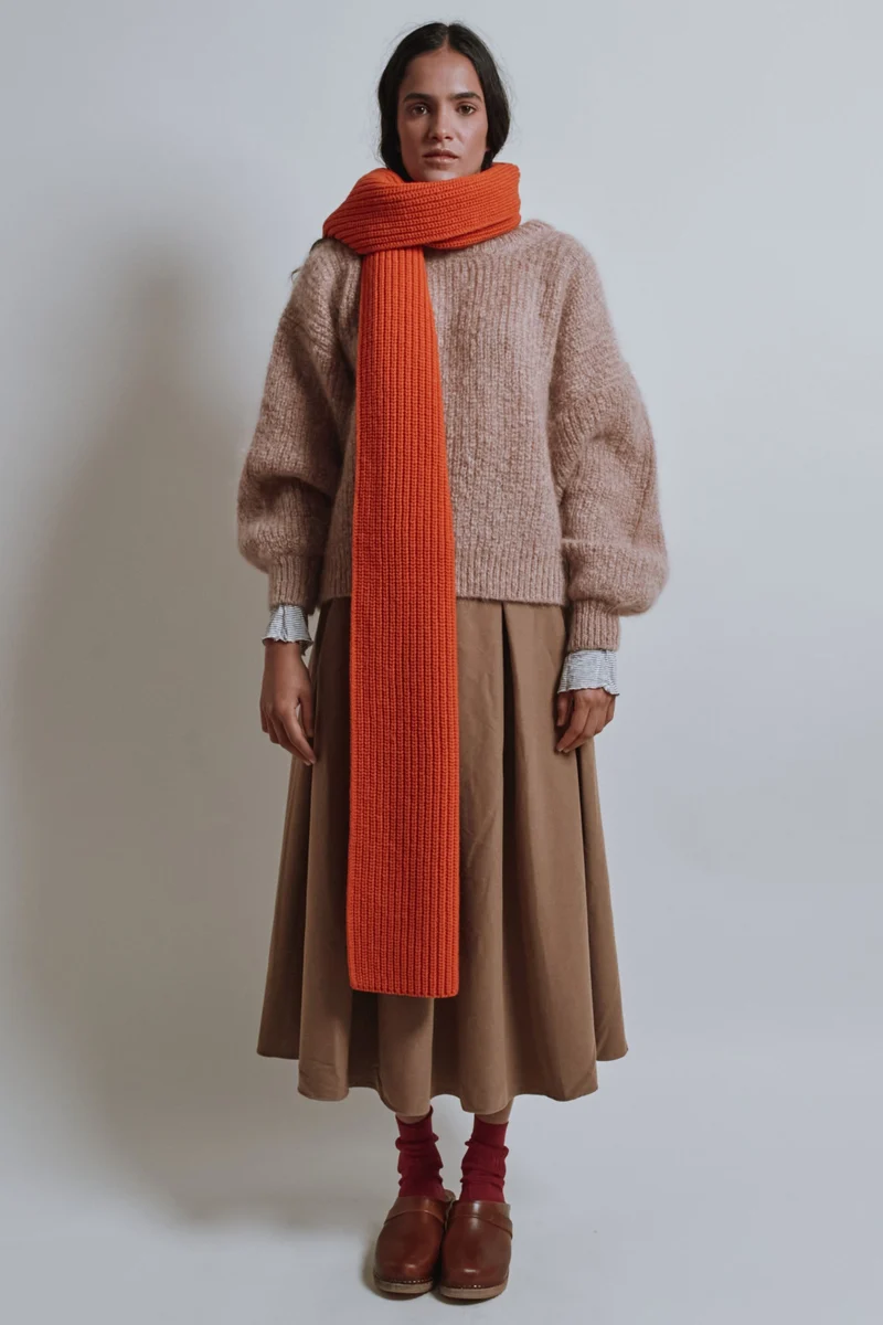 CAMILLE Long Scarf in Merino Wool - Burnt Orange
