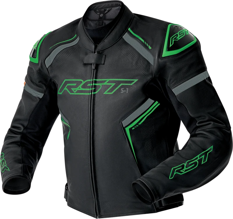 RST S1 D3o Leather Jacket Blk/Gry/Flo Grn Xl 556-3605346